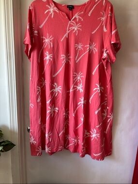 Link Coral Pink Palm-Print Midi Dress